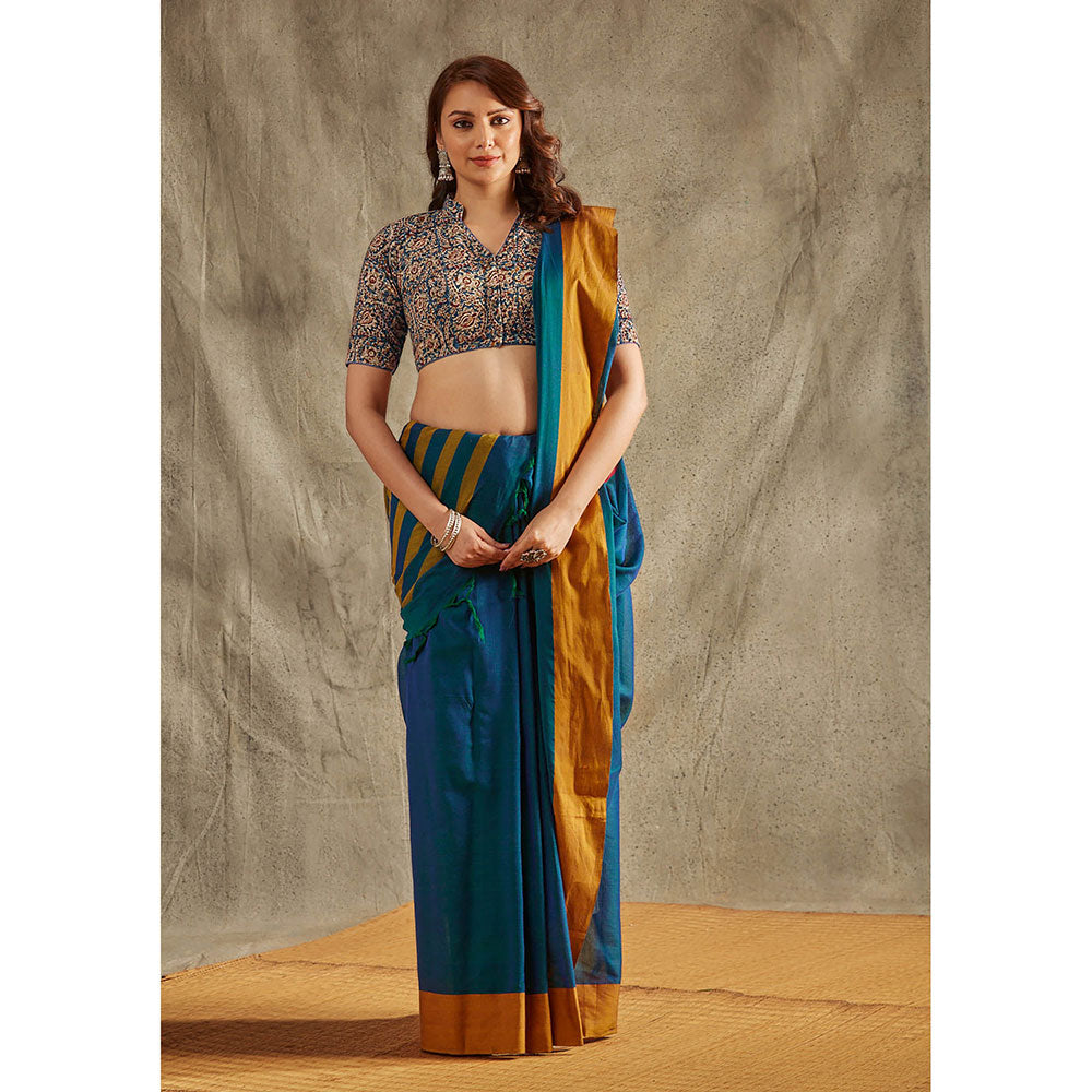 SALWAR STUDIO Blue Kalamkari Stitched Blouse