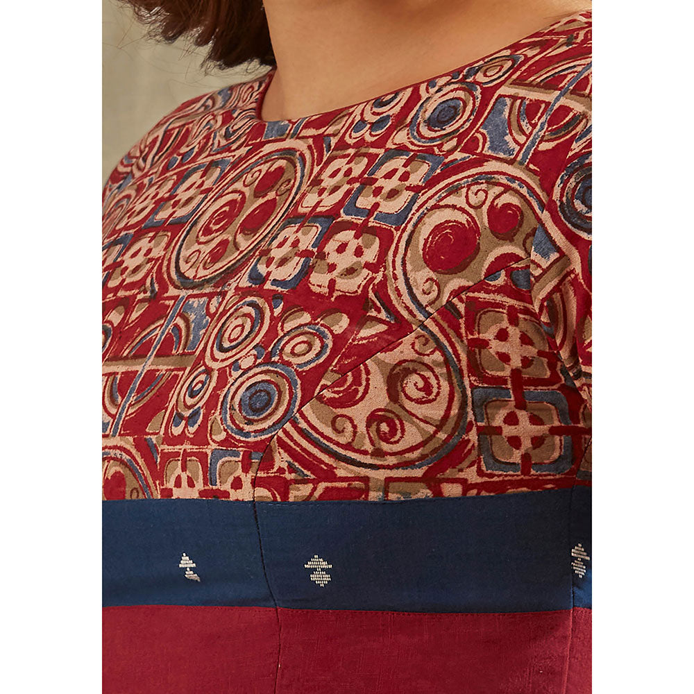 SALWAR STUDIO Red Printed Round Neck Stitched Blouse