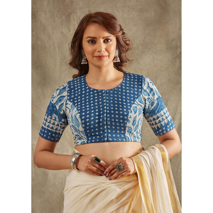 SALWAR STUDIO Blue Printed Cotton Stitched Blouse