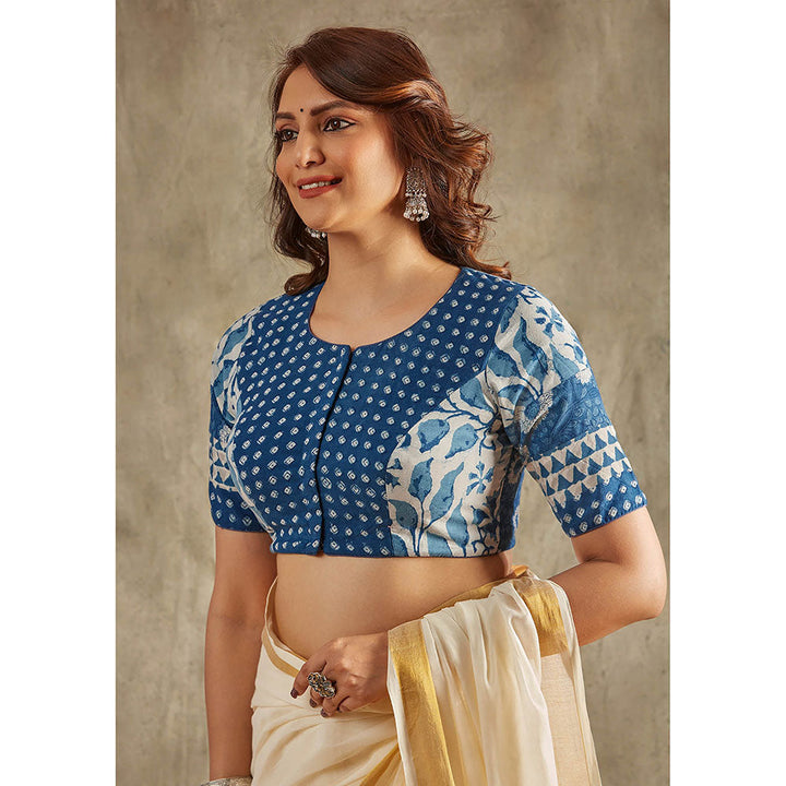 SALWAR STUDIO Blue Printed Cotton Stitched Blouse