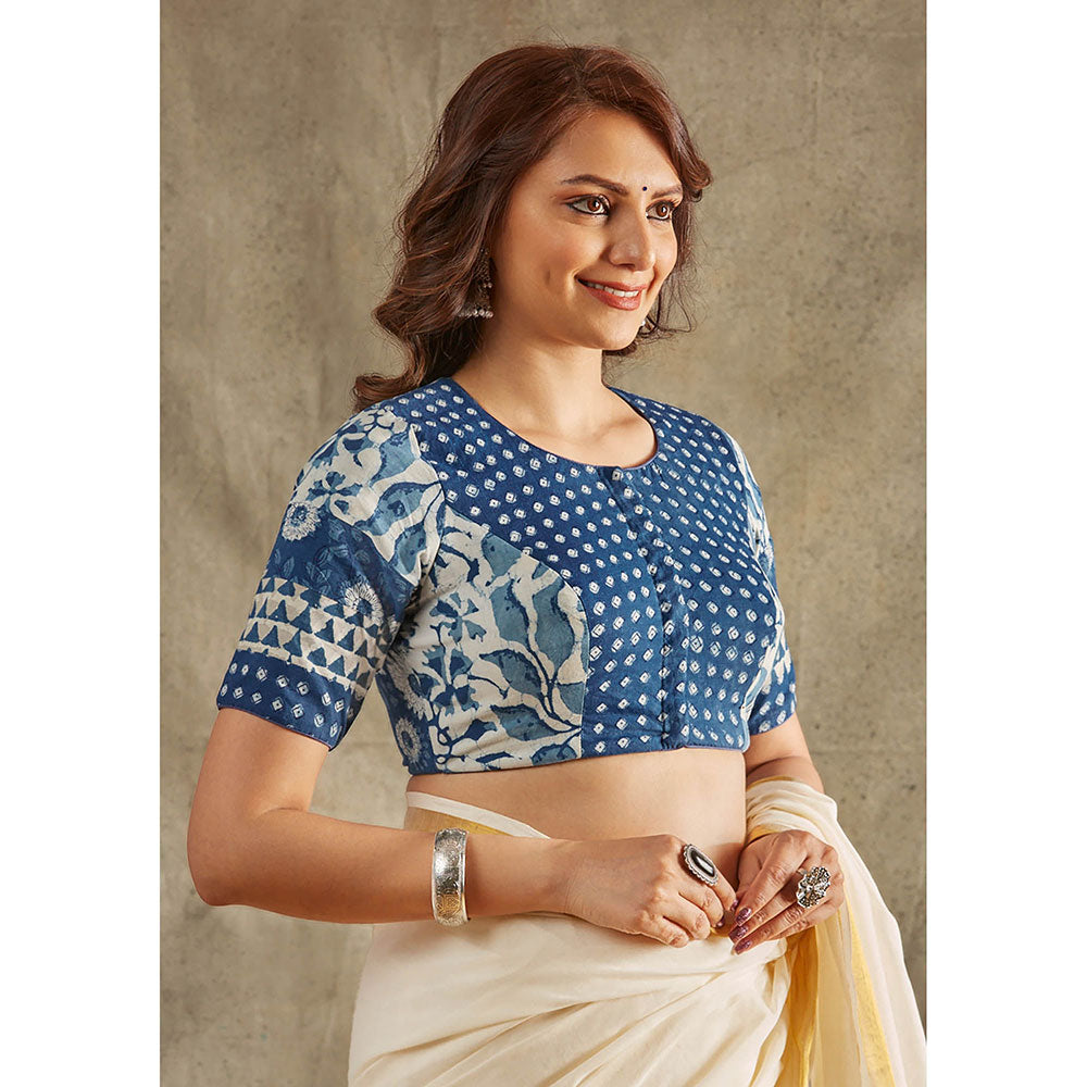 SALWAR STUDIO Blue Printed Cotton Stitched Blouse