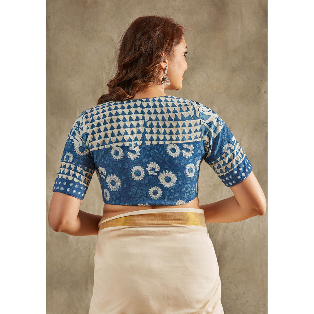 SALWAR STUDIO Blue Printed Cotton Stitched Blouse