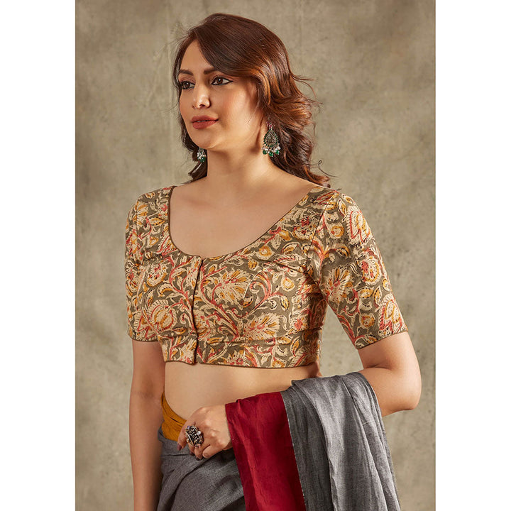 SALWAR STUDIO Olive Kalamkari Stitched Blouse