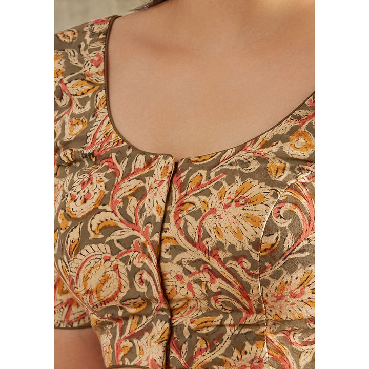 SALWAR STUDIO Olive Kalamkari Stitched Blouse