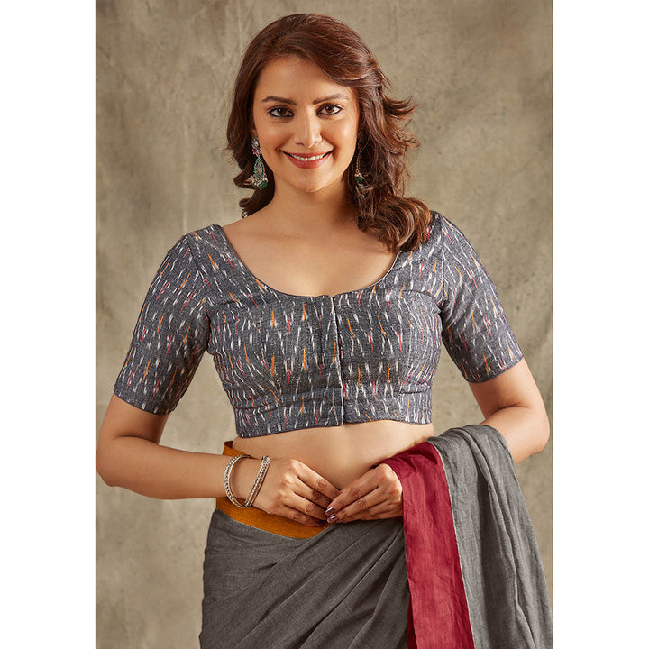 SALWAR STUDIO Grey Ikat Cotton Stitched Blouse