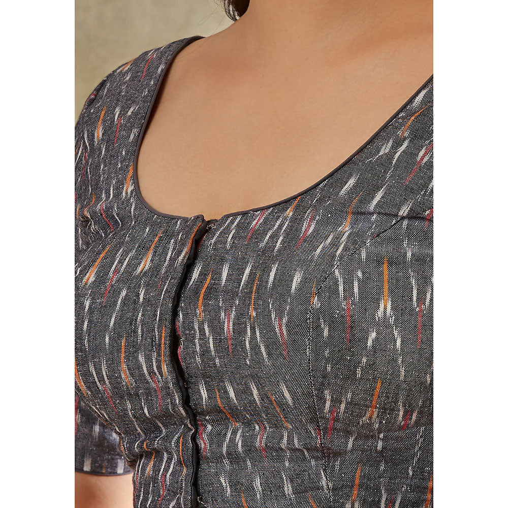 SALWAR STUDIO Grey Ikat Cotton Stitched Blouse