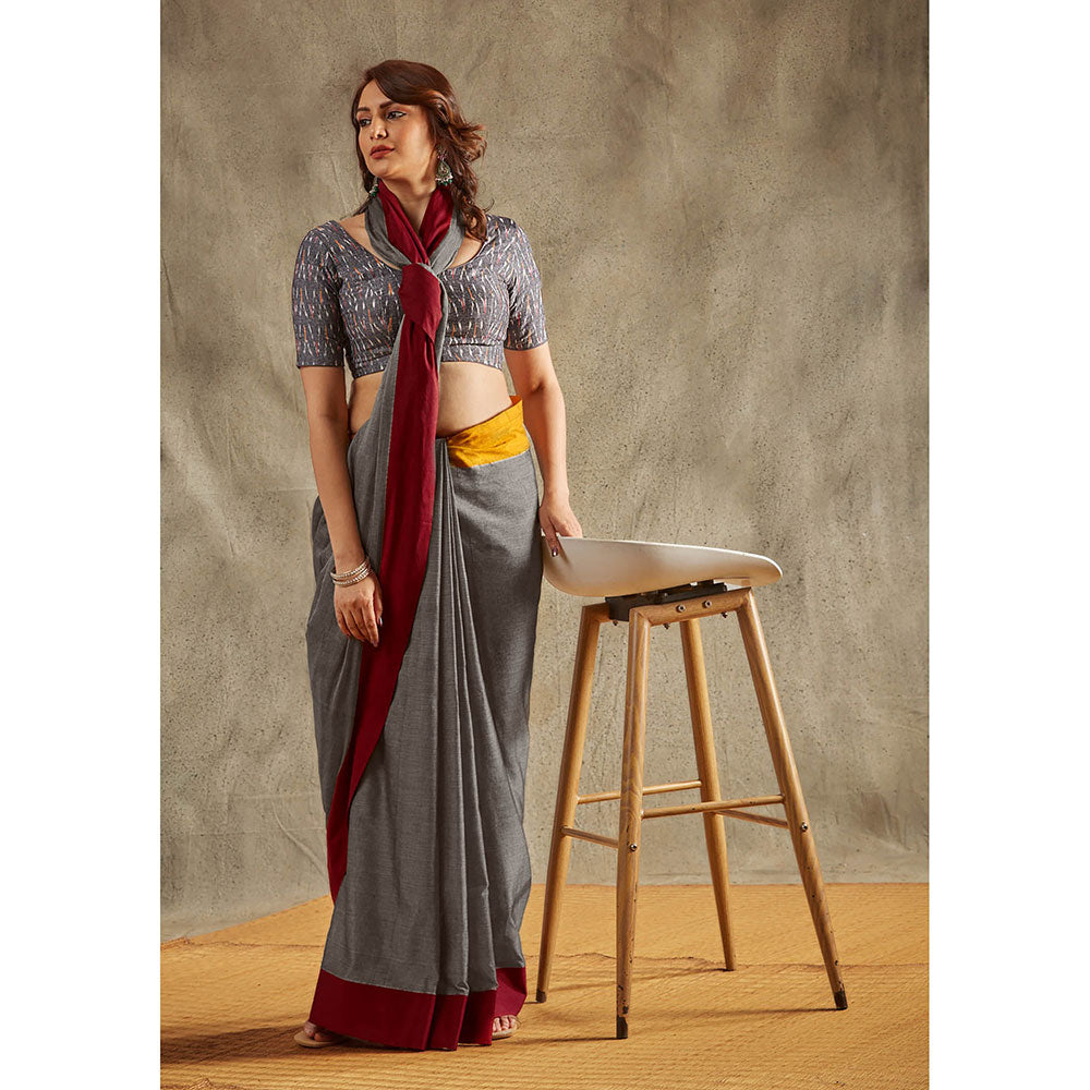 SALWAR STUDIO Grey Ikat Cotton Stitched Blouse