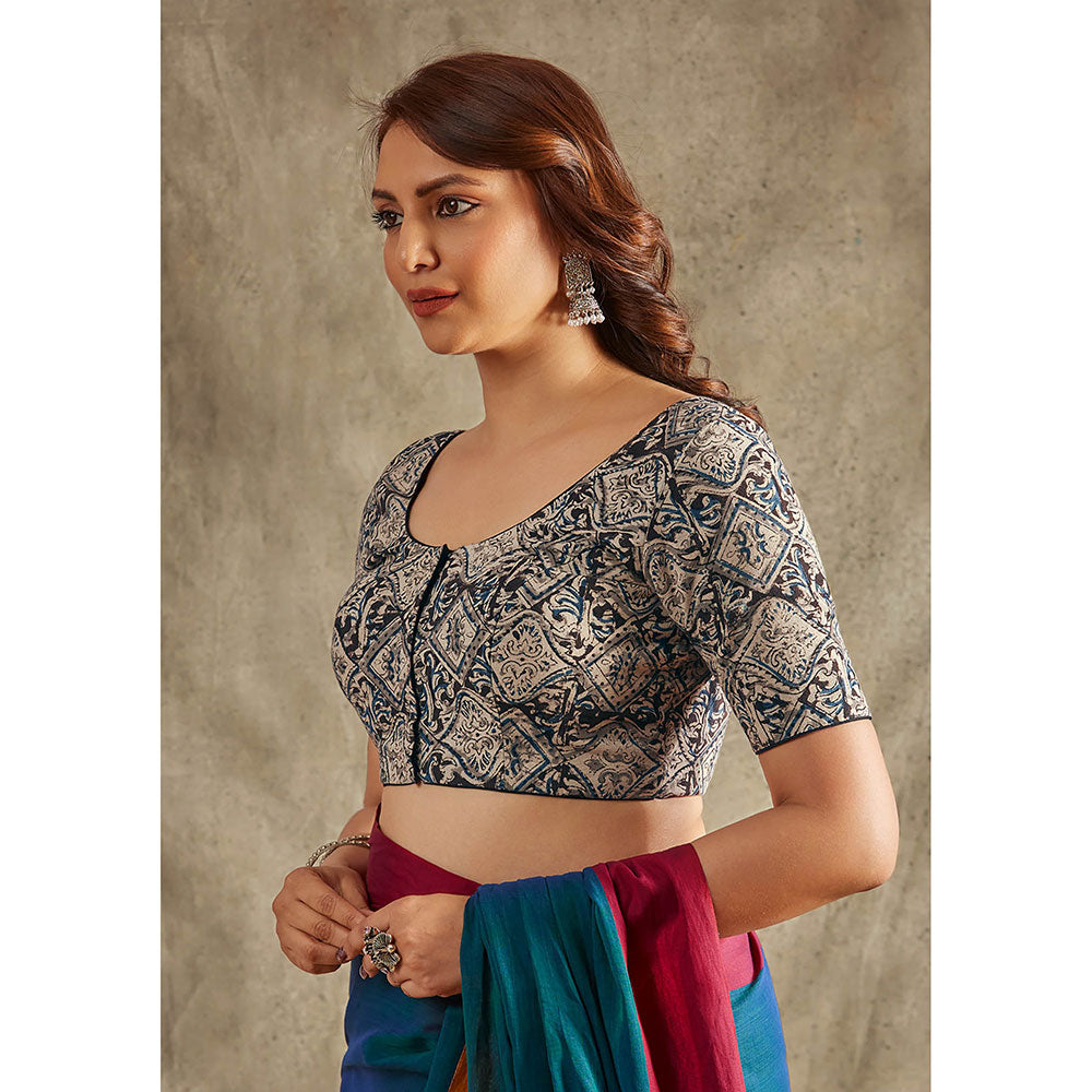 SALWAR STUDIO Grey Cotton Printed Stitched Blouse