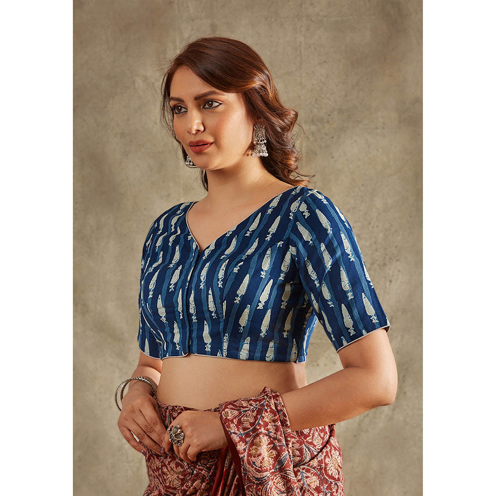 SALWAR STUDIO Blue Block Printed Cotton Stitched Blouse