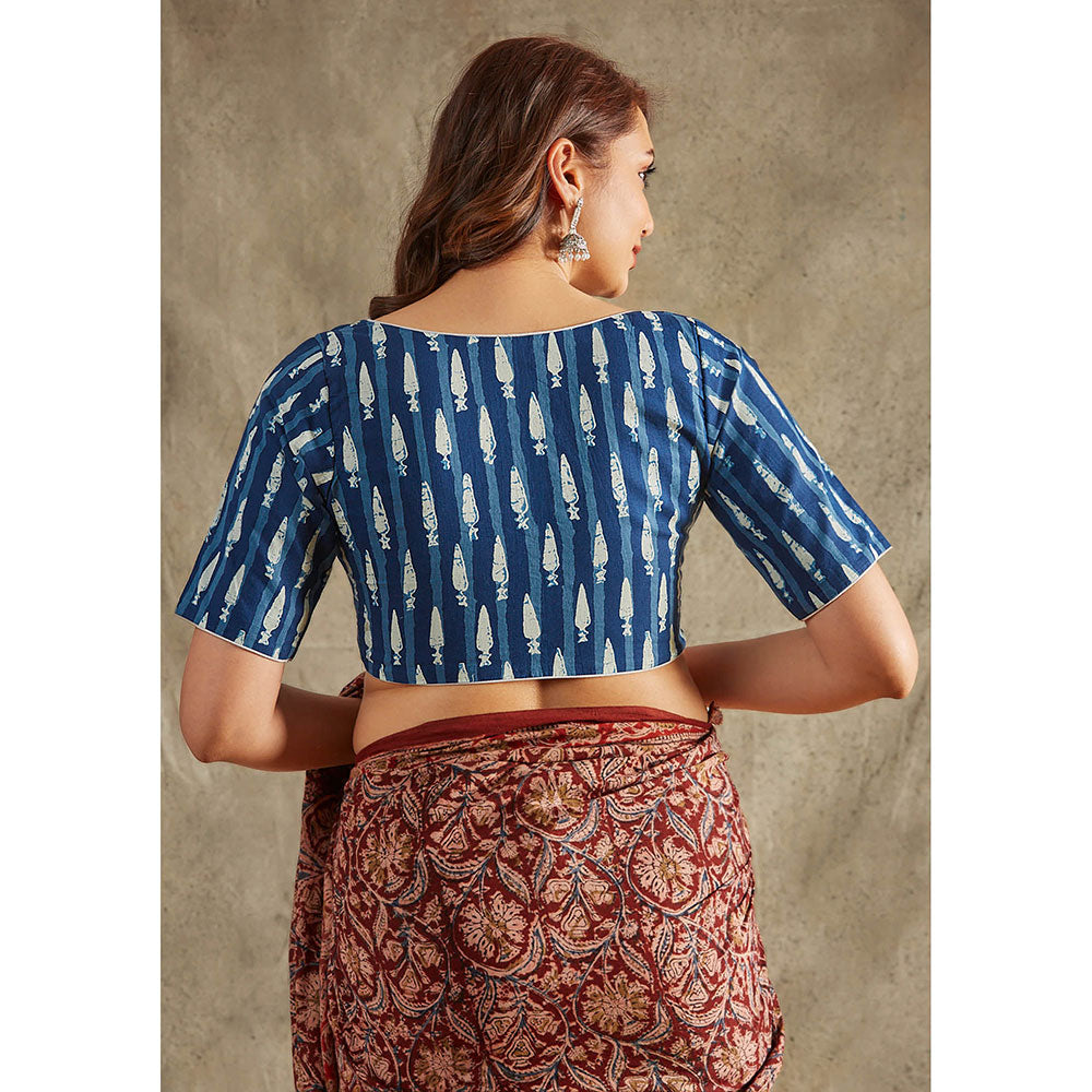 SALWAR STUDIO Blue Block Printed Cotton Stitched Blouse