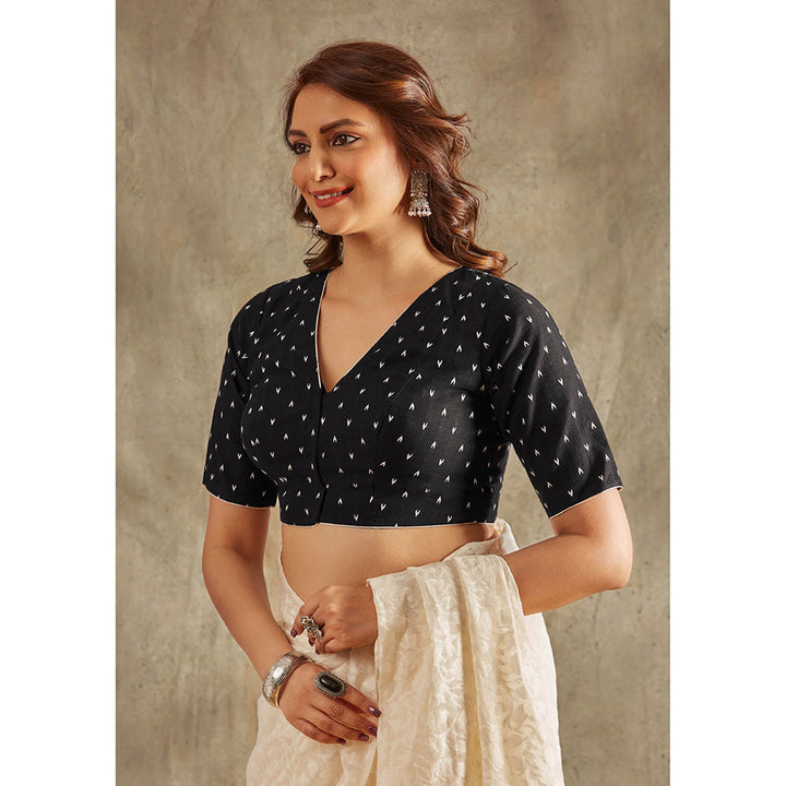 SALWAR STUDIO Black Block Printed Cotton Stitched Blouse