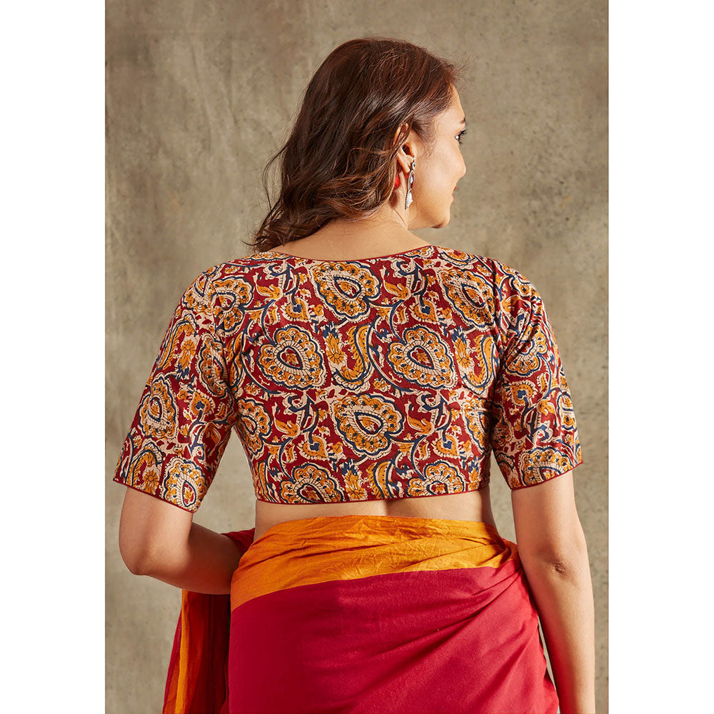 SALWAR STUDIO Red V-Neck Kalamkari Stitched Blouse