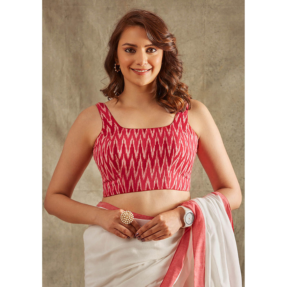 SALWAR STUDIO Pink Chevron Ikat Stitched Blouse