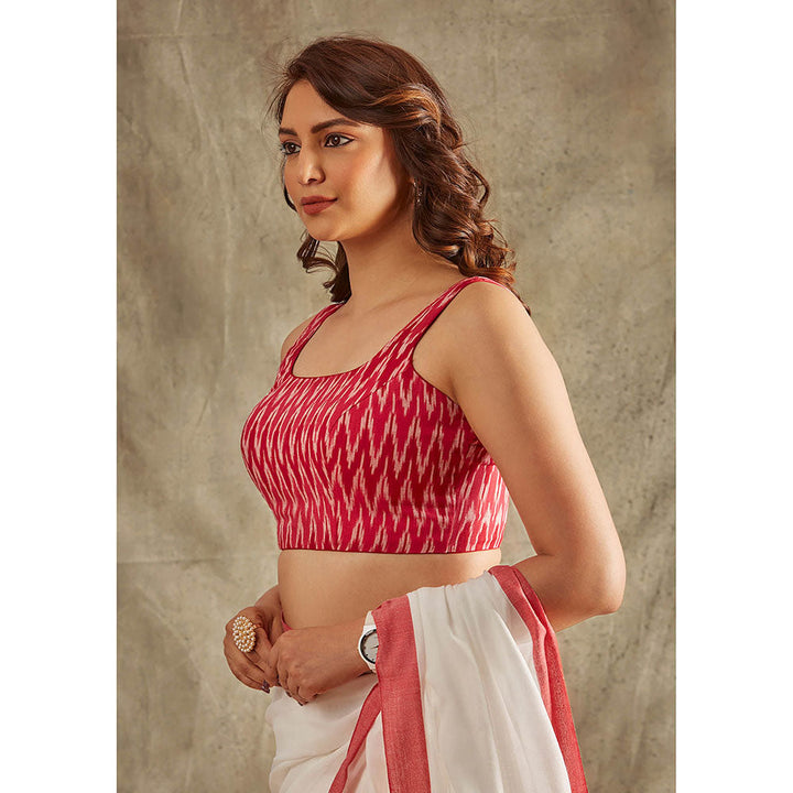 SALWAR STUDIO Pink Chevron Ikat Stitched Blouse