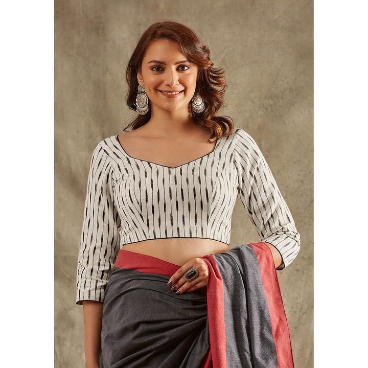 SALWAR STUDIO White Striped Cotton Stitched Blouse