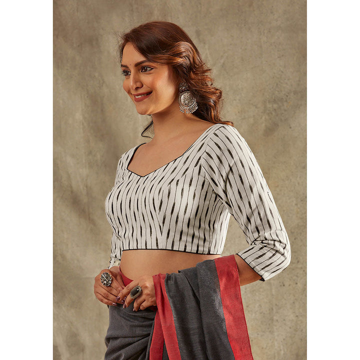 SALWAR STUDIO White Striped Cotton Stitched Blouse