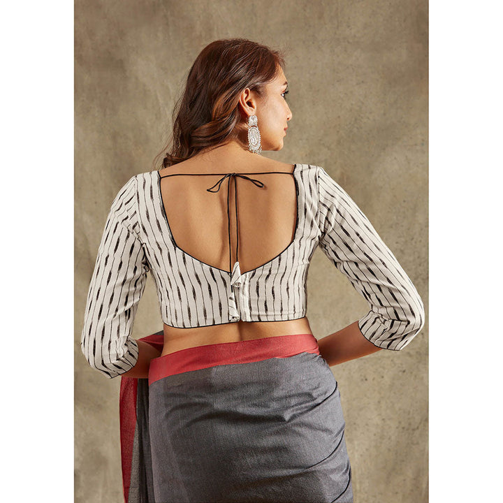 SALWAR STUDIO White Striped Cotton Stitched Blouse