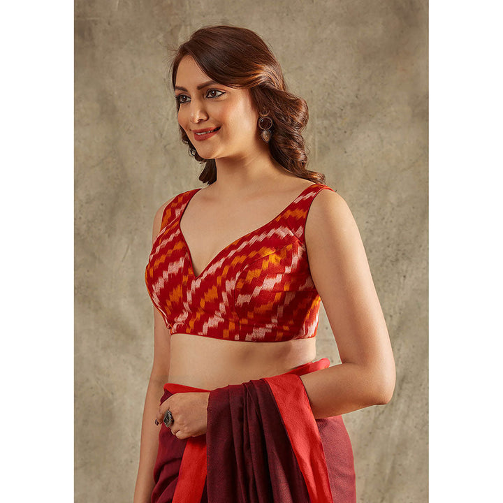 SALWAR STUDIO Red Ikat Cotton Stitched Blouse