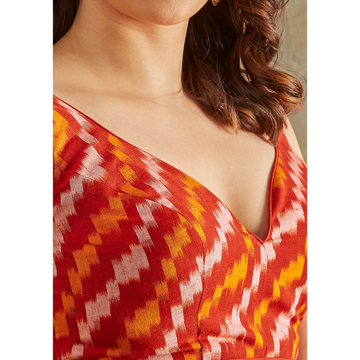 SALWAR STUDIO Red Ikat Cotton Stitched Blouse