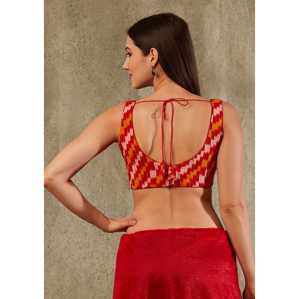 SALWAR STUDIO Red Ikat Cotton Stitched Blouse