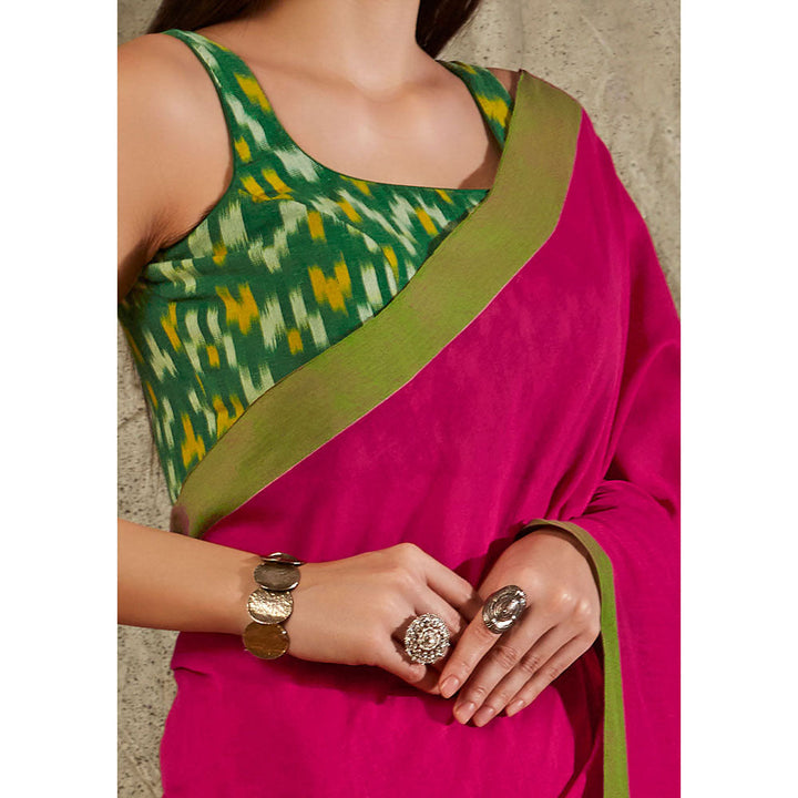 SALWAR STUDIO Pink Cotton Solid Saree Without Blouse