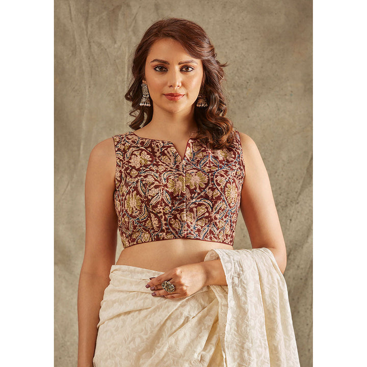 SALWAR STUDIO Maroon Kalamkari Cotton Blouse