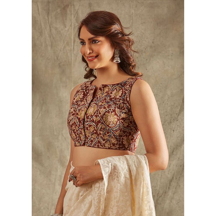 SALWAR STUDIO Maroon Kalamkari Cotton Blouse