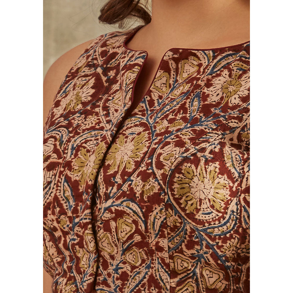 SALWAR STUDIO Maroon Kalamkari Cotton Blouse