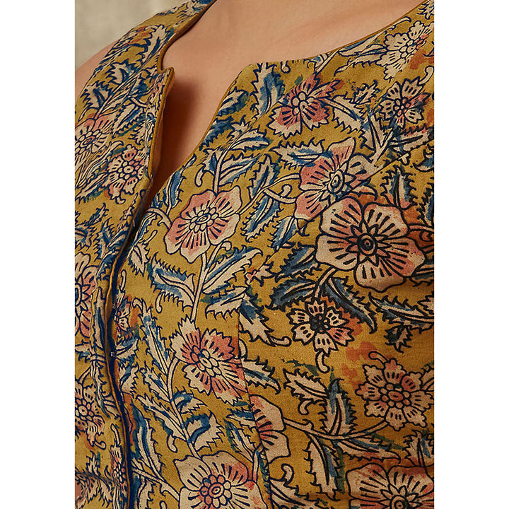 SALWAR STUDIO Yellow Kalamkari Cotton Blouse