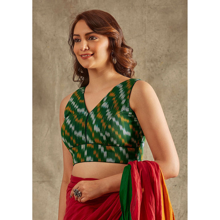 SALWAR STUDIO Green Cotton Ikat Blouse