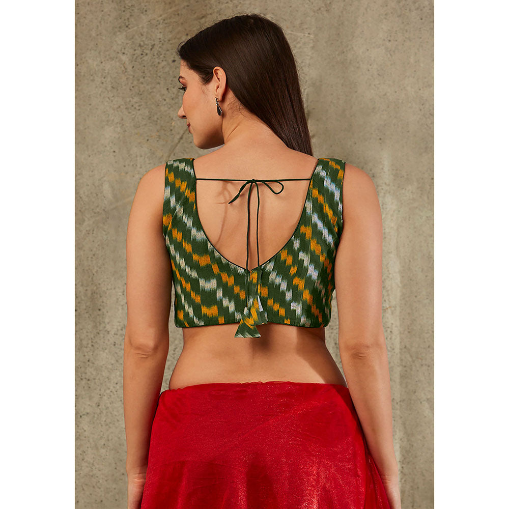 SALWAR STUDIO Green Cotton Ikat Blouse