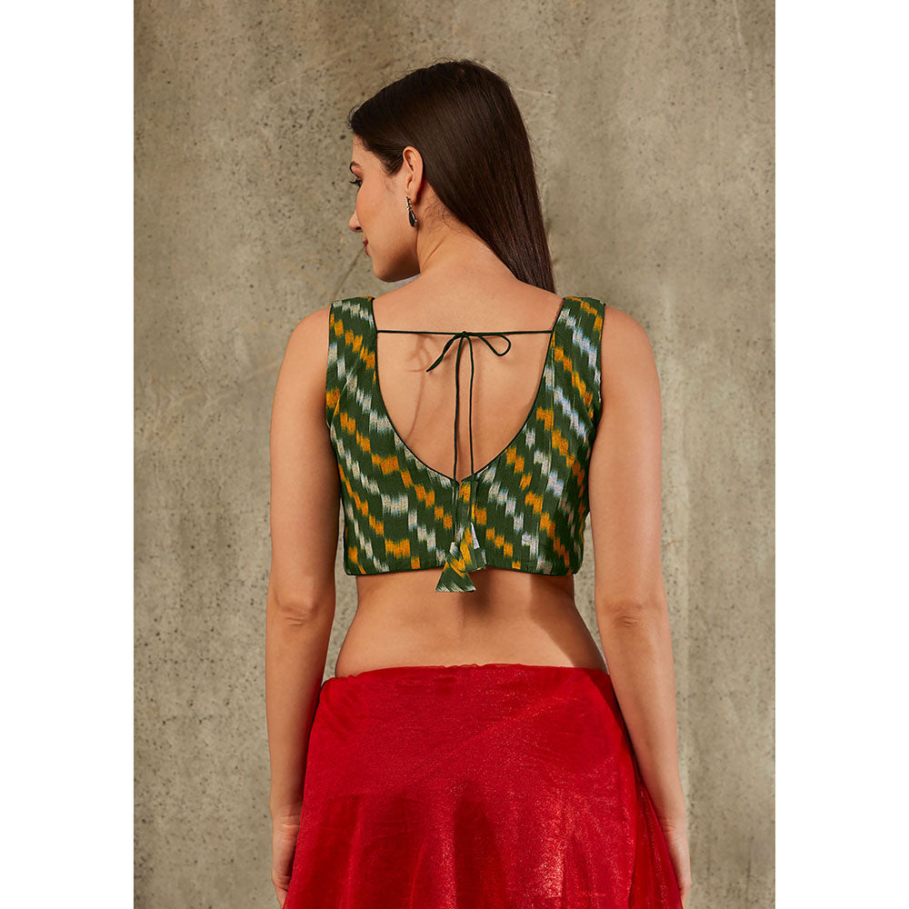 SALWAR STUDIO Green Cotton Ikat Blouse