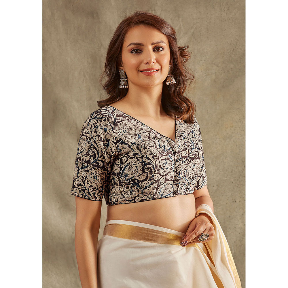 SALWAR STUDIO Grey Kalamkari Printed Blouse