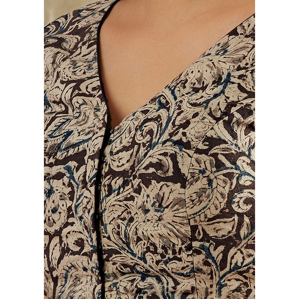 SALWAR STUDIO Grey Kalamkari Printed Blouse