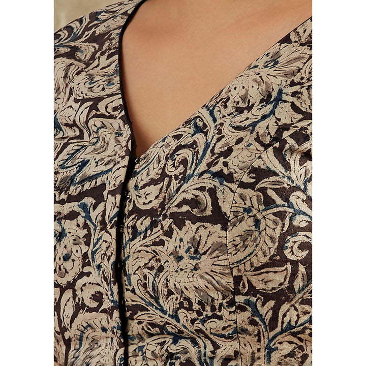 SALWAR STUDIO Grey Kalamkari Printed Blouse