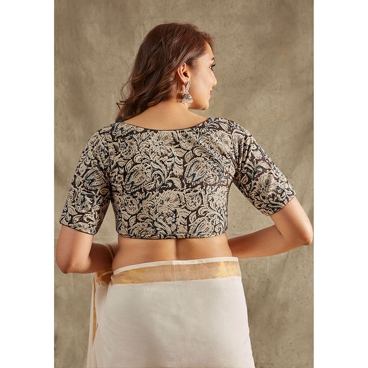 SALWAR STUDIO Grey Kalamkari Printed Blouse