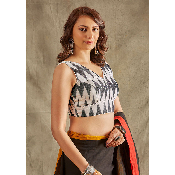 SALWAR STUDIO Grey and White Ikat Cotton Blouse