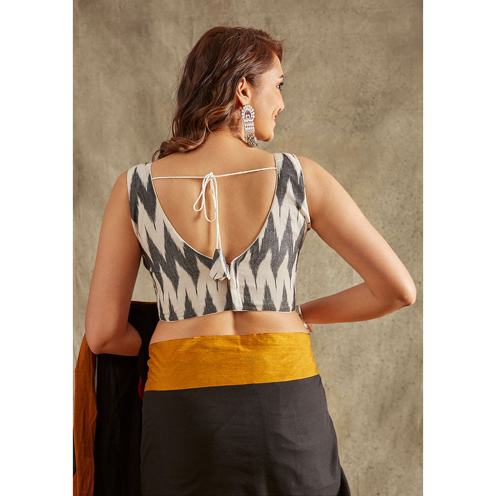 SALWAR STUDIO Grey and White Ikat Cotton Blouse