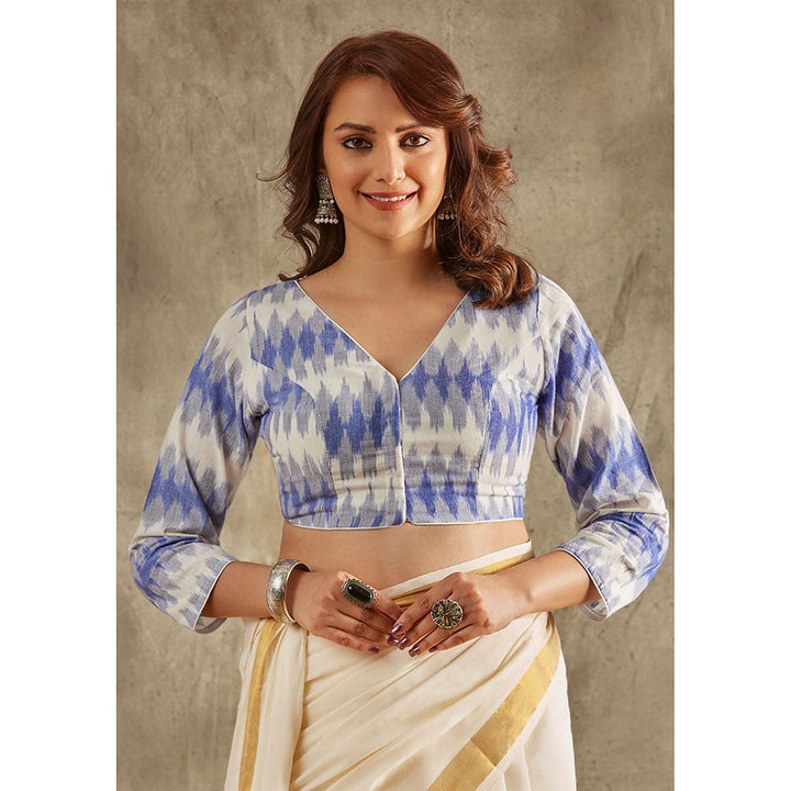 SALWAR STUDIO Blue Ikat Cotton Blouse