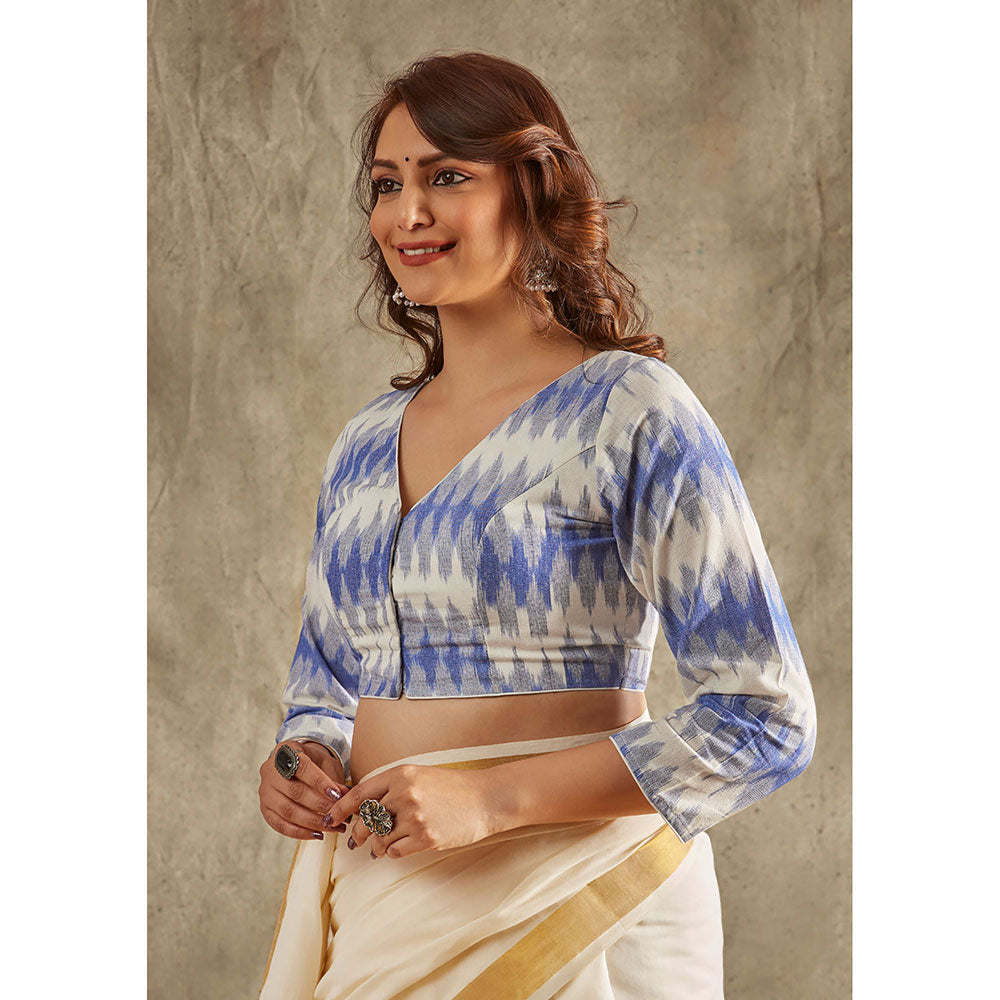 SALWAR STUDIO Blue Ikat Cotton Blouse