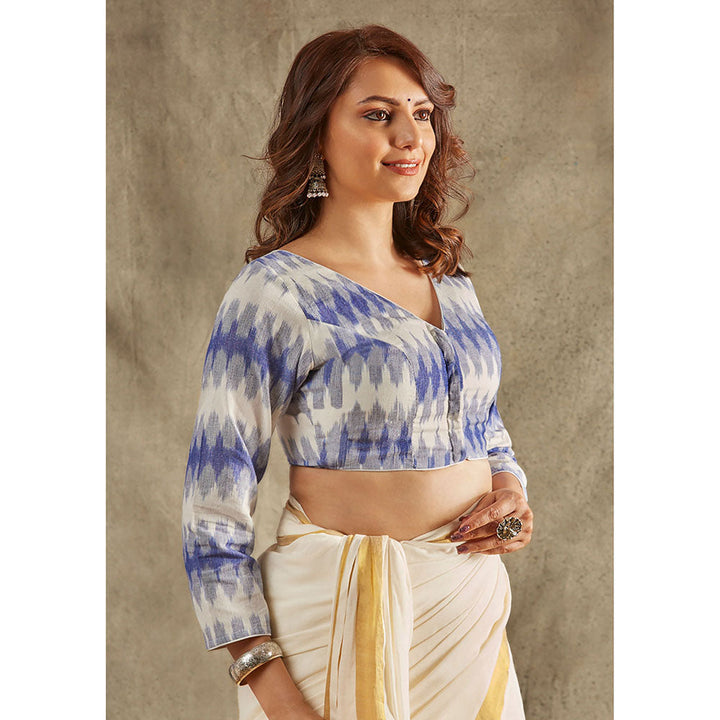 SALWAR STUDIO Blue Ikat Cotton Blouse