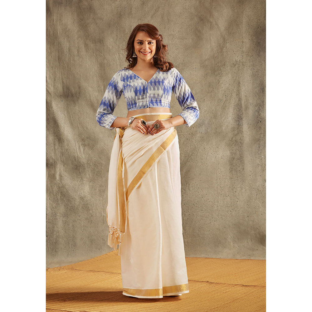 SALWAR STUDIO Blue Ikat Cotton Blouse