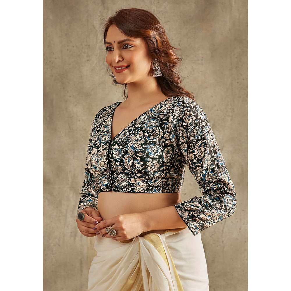 SALWAR STUDIO Black Kalamkari Cotton Blouse