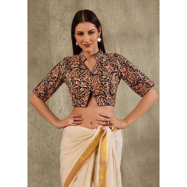 SALWAR STUDIO Black And Beige Kalamkari Blouse