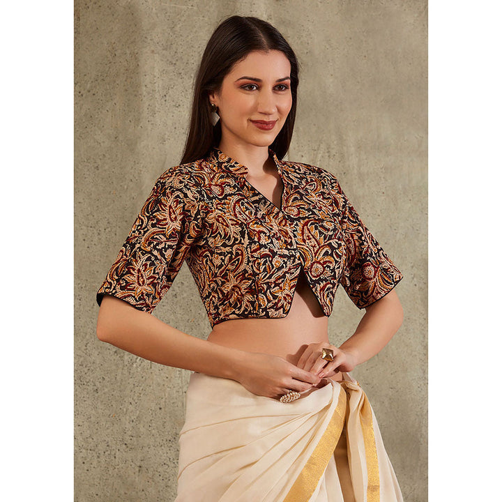 SALWAR STUDIO Black And Beige Kalamkari Blouse