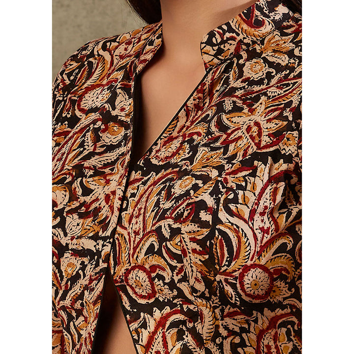 SALWAR STUDIO Black And Beige Kalamkari Blouse