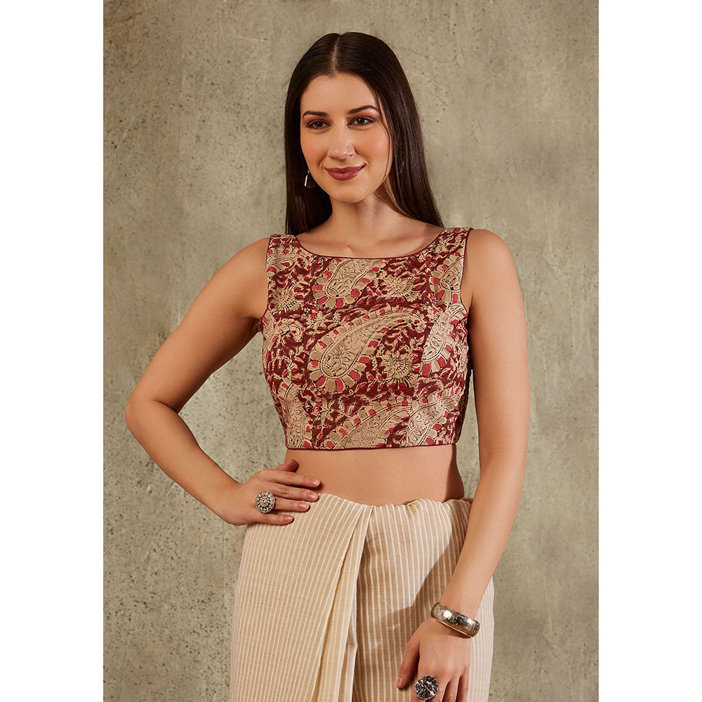 SALWAR STUDIO Beige And Maroon Cotton Paisley Blouse