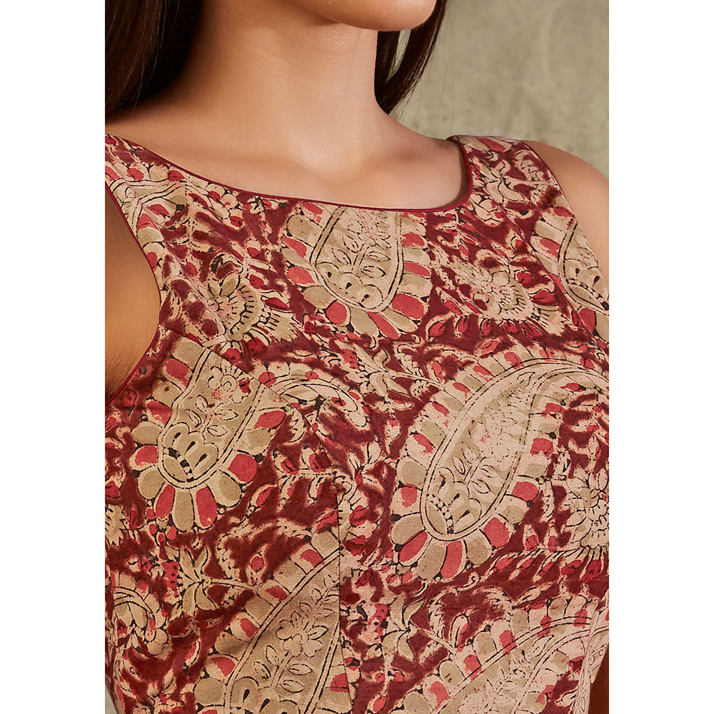 SALWAR STUDIO Beige And Maroon Cotton Paisley Blouse