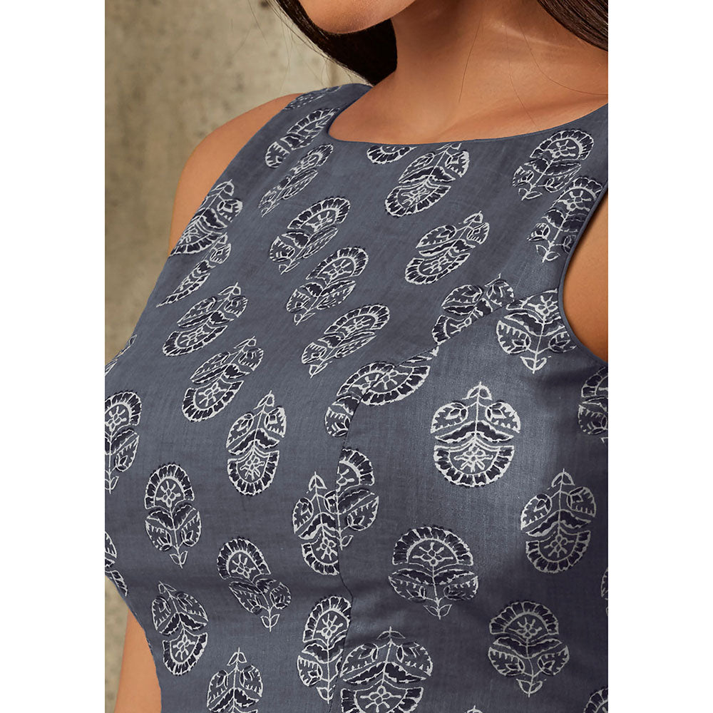 SALWAR STUDIO Blue Cotton Block Printed Blouse