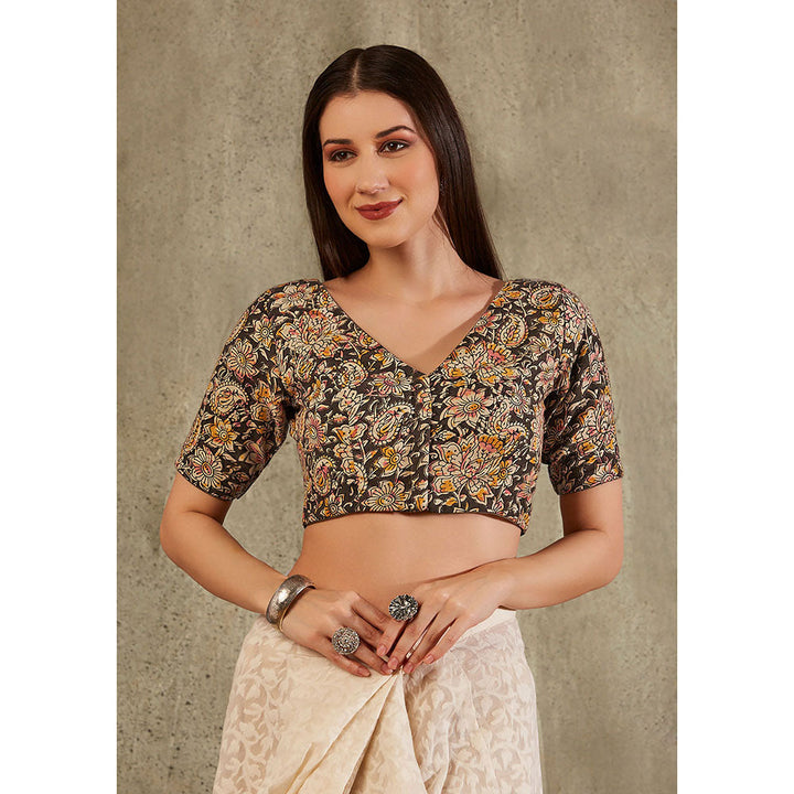 SALWAR STUDIO Beige And Brown Cotton Kalamkari Blouse